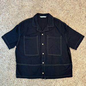 Zara Oversized Black Button Down - Medium